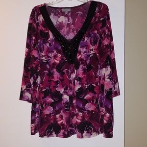 Pink&purple shirt -Black Jewel neckline
